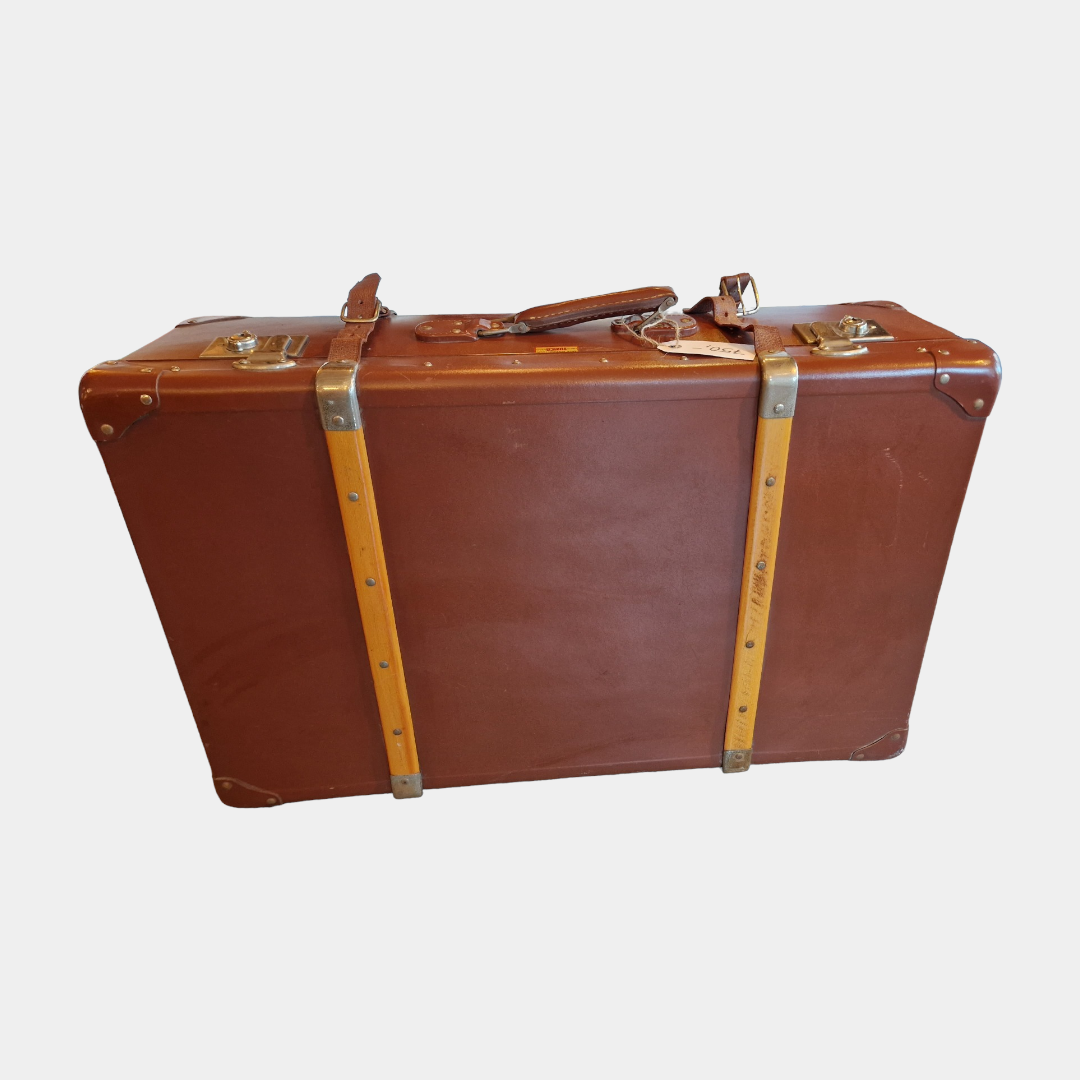 Koffert vintage med skinn og tre